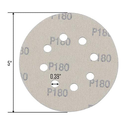 5-Inch 8-Hole Hook and Loop Sanding Discs, Orbital Sander Sandpaper Discs, 100 Pieces Round Sandpaper Set, 180 Grit - size: 180-Grit