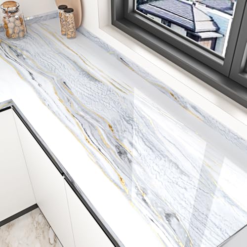 Luxury White Marble Contact Paper Peel and Stick for Countertops