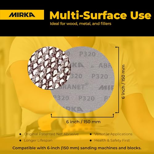 Mirka Abranet 6 Inch 320 Grit Mesh Sanding Discs, Hook and Loop, 50 Pack - size: Grit 320