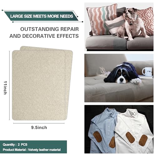 Azobur Couch Patch Repair Fabric,Microfiber Fabric, Self-Adhesive, for Sofa Repair and Upholstery, 2 Pieces, 9.5 x 11 inches (Light Khaki) - color: Light Khaki, size: 9.5" x 11"-2 PCS