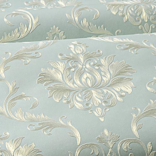 Victorian Damask Embossed Wallpaper Peel and Stick Wall Paper Mural for Bedroom Bathroom Living Room Home Decoration (Light Blue，53cmx5m) - color: Light Blue
