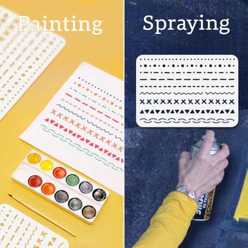 2Pcs Decorative Dot Line Stencils for Painting, Reusable Dotted Line Stencil Drawing Templates, Symbol Border DIY Craft Paint Templates for Wall Home Decor Wood Burning Canvas Journal Card - style: Dot Line