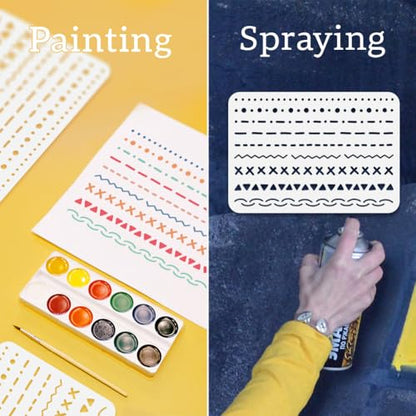 2Pcs Decorative Dot Line Stencils for Painting, Reusable Dotted Line Stencil Drawing Templates, Symbol Border DIY Craft Paint Templates for Wall Home Decor Wood Burning Canvas Journal Card - style: Dot Line