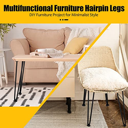 Reginary 12 Pack Hairpin Legs 16 Inch Metal Table Legs Heavy Duty Desk Furniture Coffee Table DIY Projects for Cabinet, Wardrobe, Drawers, Nightstand, Bench with Floor Protectors and Screws