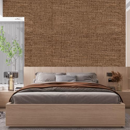 Brown Grasscloth Peel and Stick Wallpaper 17.3"x120" Faux Linen Textured Contact Paper Removable Self Adhesive Vinyl Wallpaper for Bedroom Bathroom Kitchen Cabinets - color: Brown, size: 17.3" x 120"