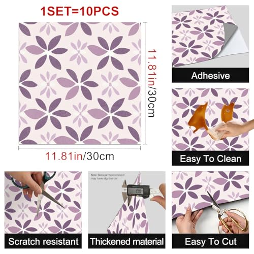 HOMETITUTE Purple Floral Petal Floor 12in Vinyl Tile - color: Purple