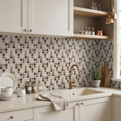 3D Mosaic Peel and Stick DIY Backsplash Tiles (24, Earthtone Brown) - color: Earthtone Brown