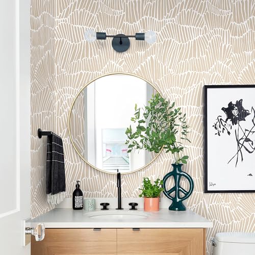 Guvana Beige Peel and Stick Wallpaper Boho Beige and White Contact Paper - color: Beige and White, size: 17.3" x 394"