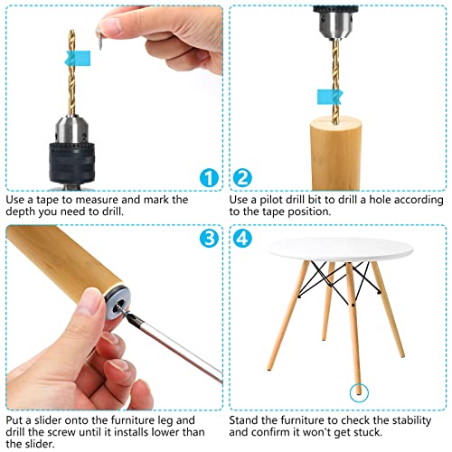 24 Pack Screw on Chair Gliders (1 Inch Diameter), PTFE (Teflon) Furniture Leg Slides, Chair Glides for Hardwood Floor, Carpet, 1'' Floor Protector, Furniture Leg Moving Pads(25mm)