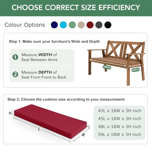 Summsun Outdoor Bench Cushion Pad, 42 x 18 x 3 Inch, Burgundy - color: Red, size: 42x18x3 Inch