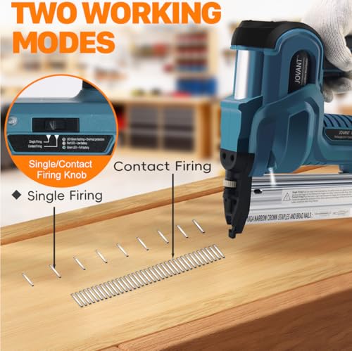 Brad Nailer Electric, 18 Gauge Brad Nail Gun, 2-in-1 Brad Nailer with 800pcs Nails&Staples, Nail Gun with 2×2.0Ah Batteries, for Woodworking, Home Improvement JOVANT