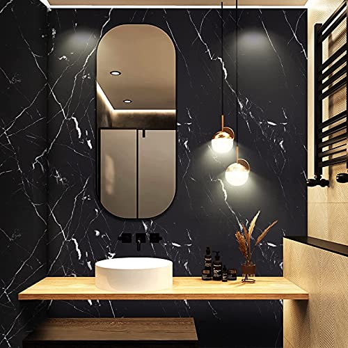 Marble Contact Paper Black Peel and Stick Wallpaper for Kitchen Countertop - color: Black/White, size: 11.8" x 78.7"