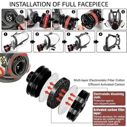 Gas Mask for Chemical, Full Face Respirator for Spray Paint - color: Grey