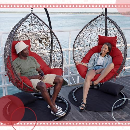 Tudomro Red Waterproof Egg Chair Cushion with Pillow Filling 2.58 kg Replacement Rocking Wicker Chair Cushion 48" x 32" High Back Hanging Swing Hammock Pad Thicken for Outdoor Patio Garden - color: Red