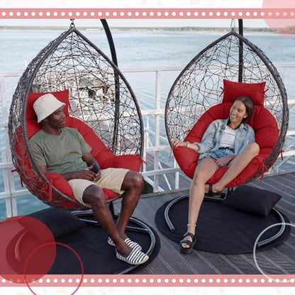Tudomro Red Waterproof Egg Chair Cushion with Pillow Filling 2.58 kg Replacement Rocking Wicker Chair Cushion 48" x 32" High Back Hanging Swing Hammock Pad Thicken for Outdoor Patio Garden - color: Red