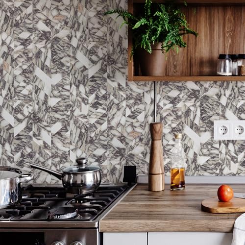STICKGOO Herringbone Tile Peel and Stick Backsplash for Kitchen&Bathroom - color: Bulgari Purple Marble