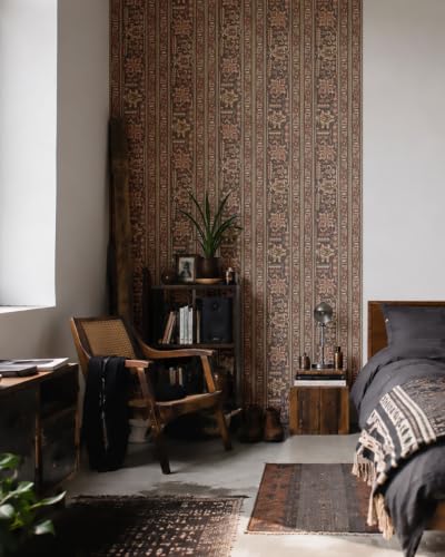 Tribal Geometric Brown Peel and Stick Wallpaper Removable Boho 9in×19.7ft - color: Tribal Brown