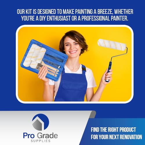 Pro Grade Paint Roller Kit, Paint Brushes, 4" & 9" Roller Covers for Walls - size: 10 Piece Set