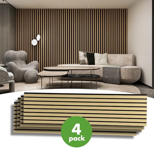 Art3d 12" x 93" Acoustic Wood Slat Wall Panel, 4pcs, 31 sq.ft, Oak - color: Oak, size: 12" x 93"
