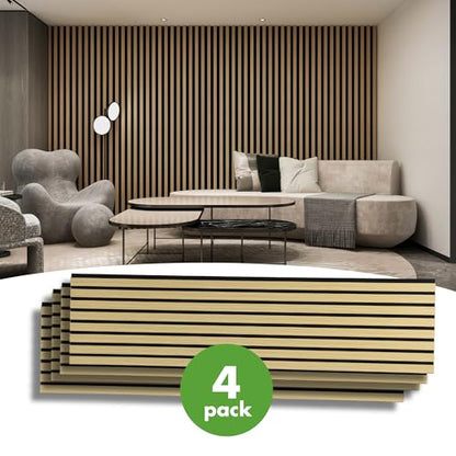 Art3d 12" x 93" Acoustic Wood Slat Wall Panel, 4pcs, 31 sq.ft, Oak - color: Oak, size: 12" x 93"