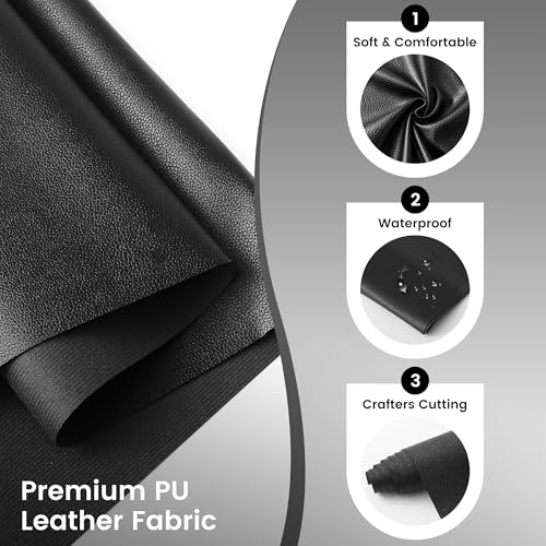 KUUP Lychee PU Faux Leather Fabric Sheets, 1 Yard 54" x 36", 0.8mm Thick - color: Black Litchi, size: 1 yard