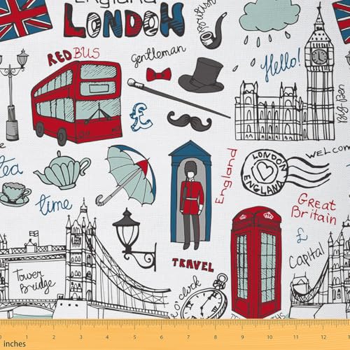 Feelyou London Cartoon Landmarks Fabric by The Yard 1 Yard Soft - color: Multi 011, size: 1 Yard