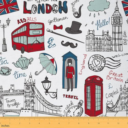 Feelyou London Cartoon Landmarks Fabric by The Yard 1 Yard Soft - color: Multi 011, size: 1 Yard