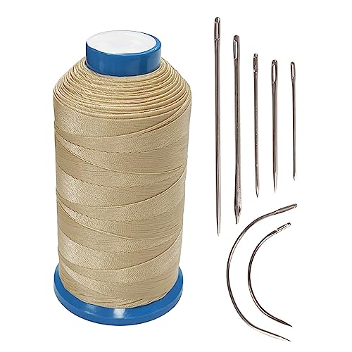 Haobase Bonded Nylon Sewing Thread 1500 Yard T70#69 for Leather, Bag, Shoes, Canvas, Upholstery with Sewing Needles Kit (Beige) - color: Beige
