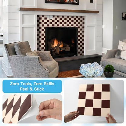 Art3d Grid Peel and Stick Backsplash, 10-Pack, Red Brown and Warm White - color: Red-brown and Warm White