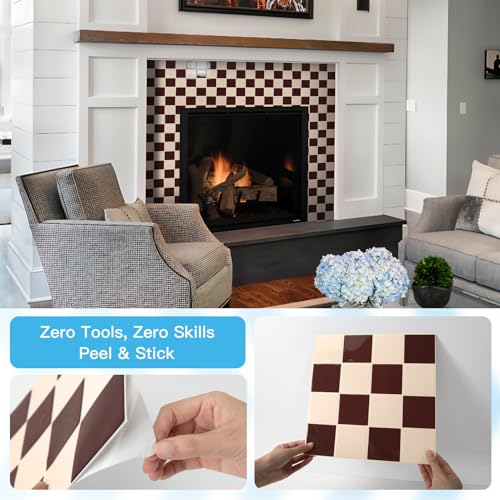 Art3d Grid Peel and Stick Backsplash, 10-Pack, Red Brown and Warm White - color: Red-brown and Warm White