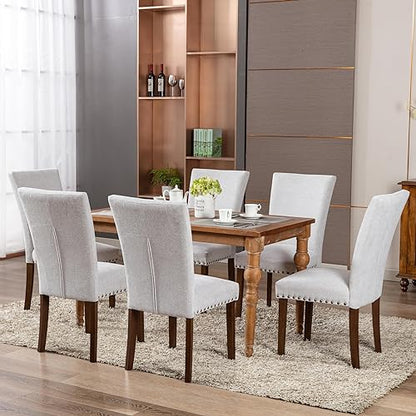 COLAMY Upholstered Parsons Dining Chairs Set of 2, Fabric Dining Room Kitchen Side Chair with Nailhead Trim and Wood Legs - Light Grey - color: F-lightgrey, size: Set of 2