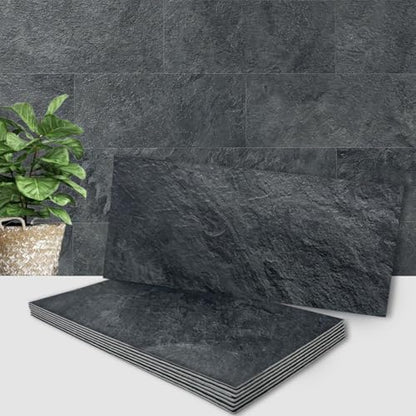 AULIGET 6" x 12" Black Slate Peel and Stick Backsplash Wall Tiles, PVC Faux Stone Stick on Tiles for Backsplash Kitchen, Bathroom, Laundry Room, Camper, Fireplace (Pack of 20) - color: Black Slate, size: 20 Sheets, 6"x12"x0.12"