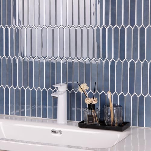 10-Sheet Peel and Stick Backsplash Tile, Self-Adhesive Blue Long Hexagon Wall Tiles, Stick on Backsplash for Kitchen, Bathroom, Fireplace, RV, Thicker Design(12"×12"). - color: Blue
