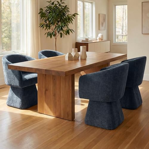 VKNOW Upholstered Swivel Dining Chairs Set of 4 with Barrel Back and Arm - color: Blue