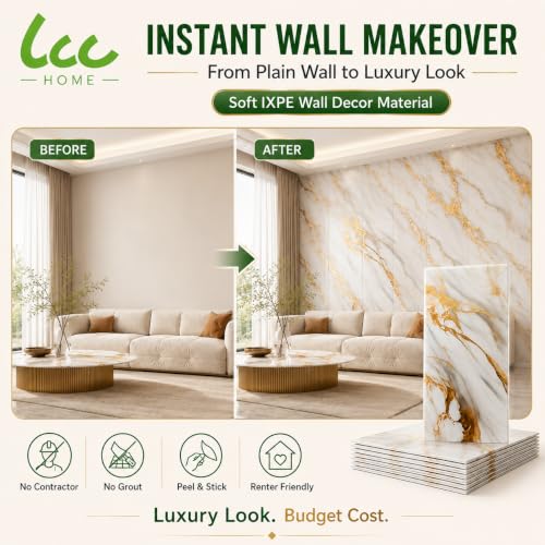LCC Peel and Stick Wall Panels, Marble Look Backsplash Panels, Lightweight Wall Covering for Kitchen, Bathroom, Living Room & Bedroom (50, Luxury Gold Vein Marble) - color: Luxury Gold Vein Marble