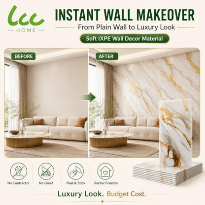 LCC Peel and Stick Wall Panels, Marble Look Backsplash Panels, Lightweight Wall Covering for Kitchen, Bathroom, Living Room & Bedroom (50, Luxury Gold Vein Marble) - color: Luxury Gold Vein Marble