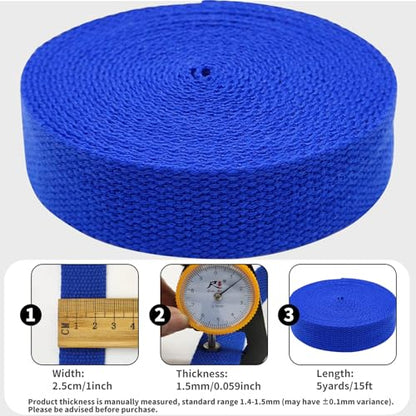 1 inch Cotton Webbing 5 Yards, Soft & Sturdy for Bag Handles - color: Royal Blue 514