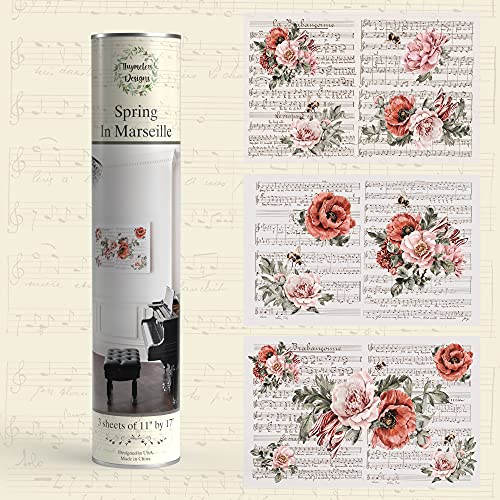 Rub on Transfers for Furniture and Crafts | 3 Design Sheets 11” x 17” Each | Home Décor Transfers | Furniture and Craft Decals | by Thymeless Designs (Spring in Marseille)