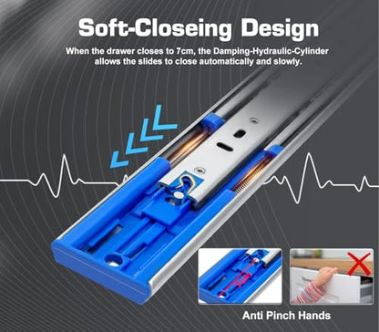 22 Inch 200lbs Soft Close Heavy Duty Drawer Slides, Side Mount Rails Full Extension Ball Bearing Cabinet Tool Box Runners Tracks Glides (1 Pair, with M4 Screws) - size: 22 Inch, style: 200LB/W:51mm(soft close)