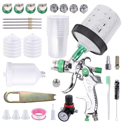 HVLP Spray Gun Kit, 4 Nozzles,10 Disposable Paint Cup System,Green - color: green