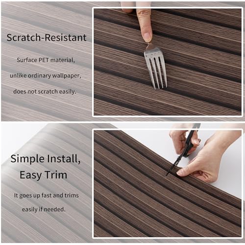 Haimin Wood Grain Slat Wall Panels Peel and Stick Faux Wood Thick Wallpaper - color: Dark Brown