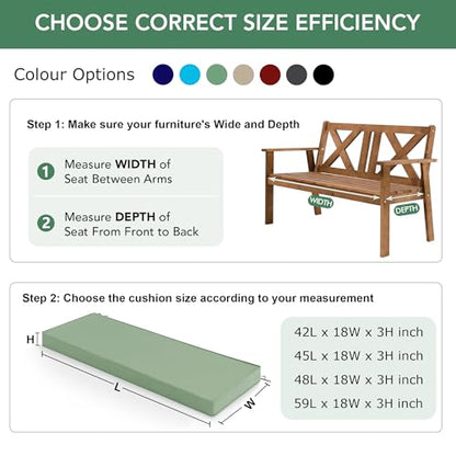 Summsun Outdoor Bench Cushion Pad, 42 x 18 x 3 Inch, Sage Green - color: Sage Green, size: 42x18x3 Inch