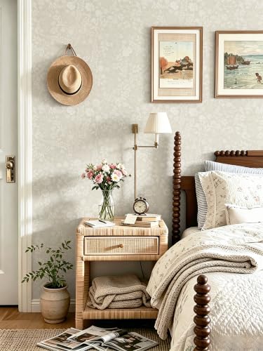 Safiyya Beige Floral Wallpaper Peel and Stick Boho Contact Paper - color: Beige, size: 17.3" x 78.7"
