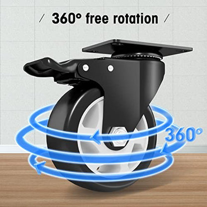 4" Swivel Plate Casters, 1200Lbs Capacity with Brake - color: Black, size: 4 Inch