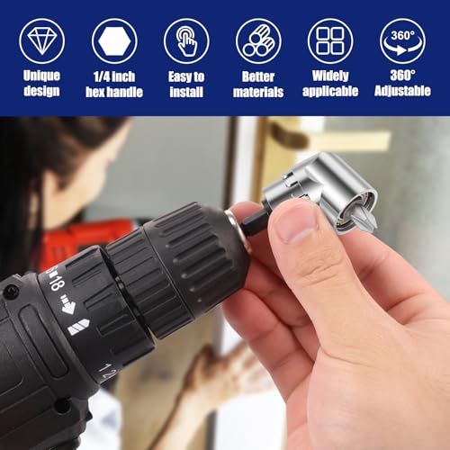 105° Right Angle Drill Adapter Set, Long & Short with Bits for Tight Space