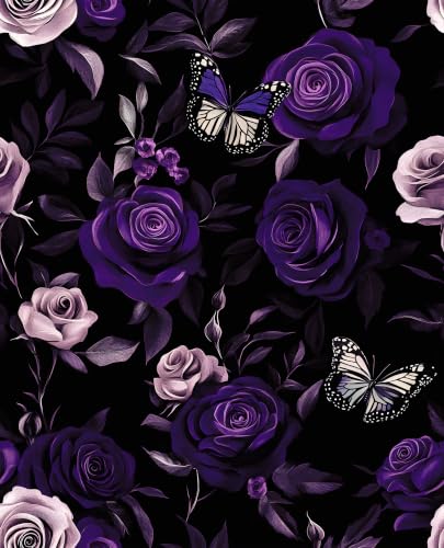 Purple Vintage Floral Peel and Stick Wallpaper 17.5" x 393" - color: Purple, size: 17.5" x 393"