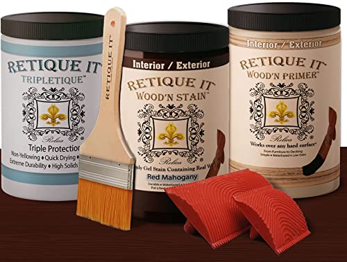 Retique It Liquid Wood Countertop Kit with Wood Gel Stain - Genuine Wood Finished countertops (42 oz (All Countertops), 15 Red Mahogany) - color: 15 Red Mahogany, size: 42 oz (All Countertops)