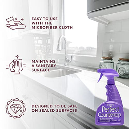 HOPE'S Perfect Countertop Cleaner and Polish - Streak-Free Multi Surface Cleaning Spray - Kitchen Spray for Granite, Quartz, Marble, Stone, Laminate, CORIAN, 22 Fl Oz, Pack of 1 with Microfiber Cloth - style: 22 Fl Oz (Pack of 1 with Microfiber Cloth)