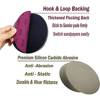 6 Inch 2000 Grit Wet Dry Sandpaper，25 PCS Hook and Loop Sanding Discs - style: Grit 2000