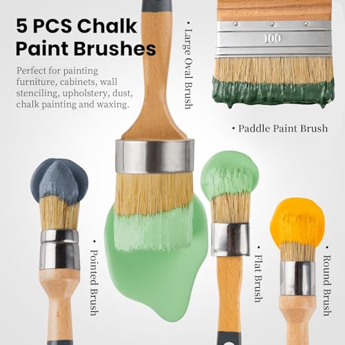 5 Pack Natural Bristle Chalk Wax Brush, Brushes for Furniture - size: 1 Large, 3 Small, Paddle Brush